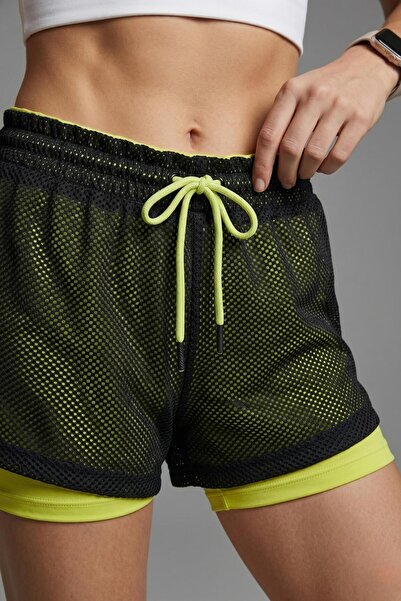 odelon Women's tights mesh sports shorts black-pistachio green