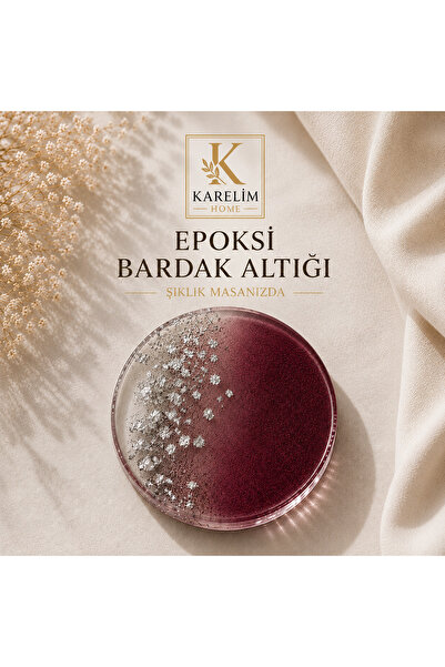 karelim home 2-Pack Epoxy Coasters with Silver Foil in Burgundy Color
