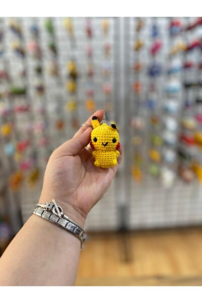 Hediye Mahzeni Minigurumi Organik Pikachu Örgü Anahtarlık