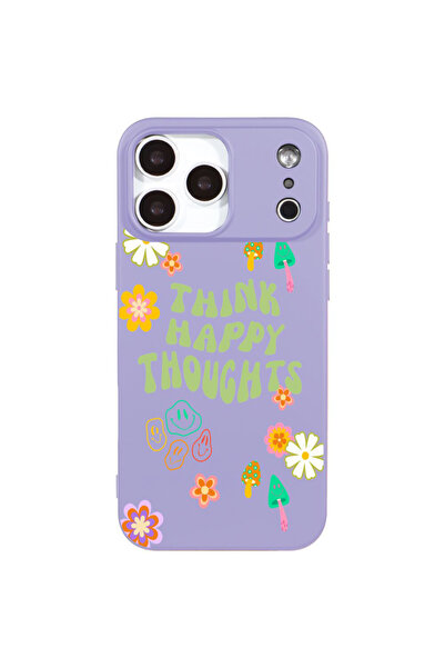 Casen iPhone 17 Pro Lila Think Happy Renkli Silikon Kılıfı