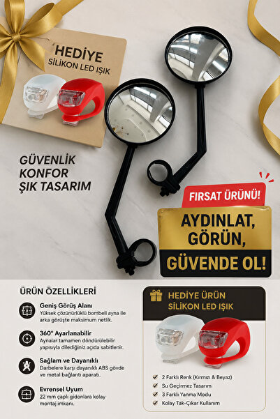 Larimar Bisiklet Dikiz Aynası Seti 2'li Geniş Açılı 360° Ayarlanabilir Evrens...