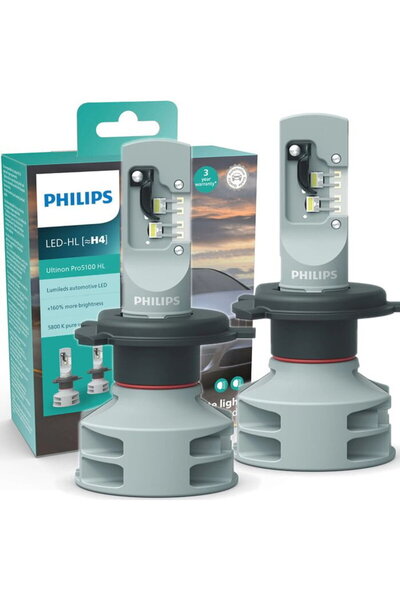 Philips LED H4 Ultinon Pro5100 HL, set 2 bucăți. 12/24V, 12W, 5800K, 160% lum...