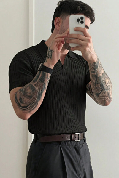 Tarz Cool Premium Ribbed Knitwear Polo Collar Men's Old Money T-Shirt