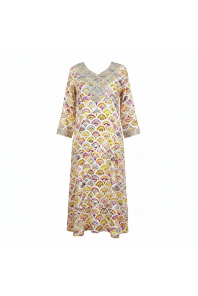 Genaric Women's Embellished Scallop Print Cotton Maxi Dress