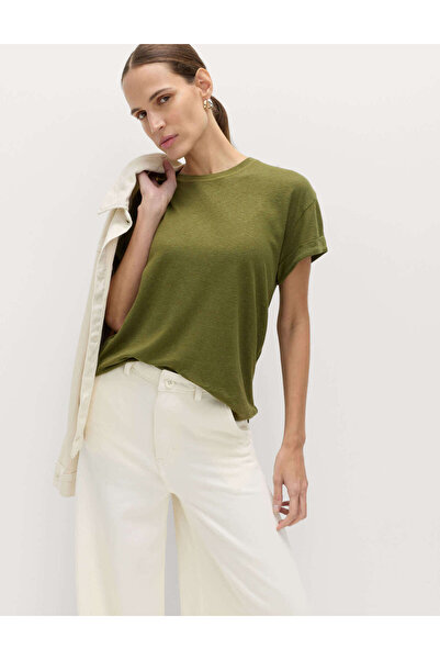 Marks & Spencer Yuvarlak Yaka Keten Karışımlı T-shirt