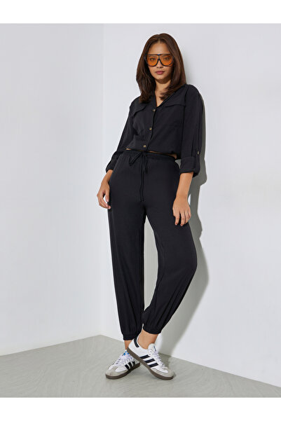 Styli Black Long Sleeve Shirt and Joggers Co-Ords