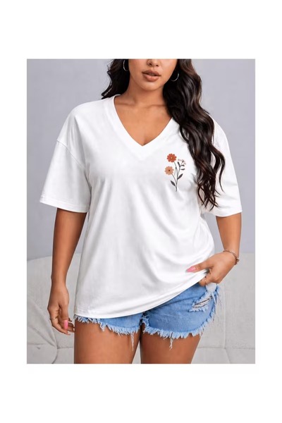 PAVRO Unisex Άνετο T-shirt με μικτό σχέδιο και στάμπα