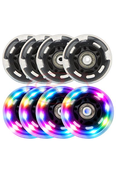 RCO Inline skate wheels with LED lights, Top Bottom Set of 8, 72mm / 84A, ABE...