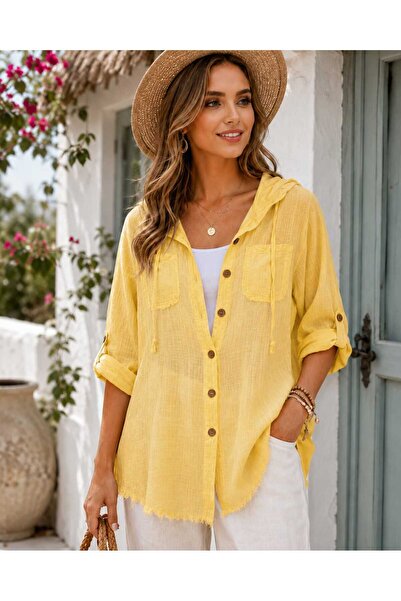 Butik Şans Women's Hooded Tassel Detailed Seasonal Shirt Jacket