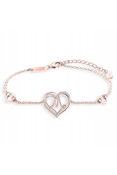 Larezo Gold-plated bracelet made of 925 Silver, 15cm + 4cm, Pink, Heart motif...