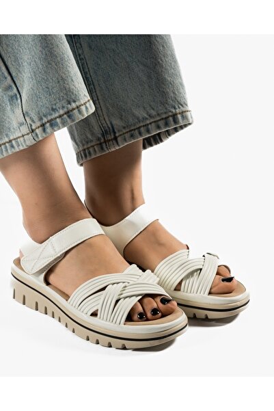 ALOGO Women's White Sandals Made of EMTT Ecological Leather