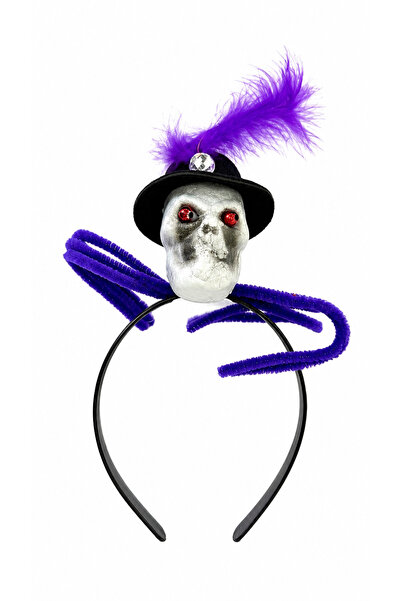 PARTİPORT Halloween Skull Crown with Feathers Halloween Party Crown Costume A...