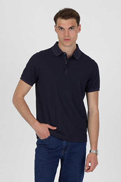 ENQUE Polo Collar Zippered Short Sleeve T-Shirt