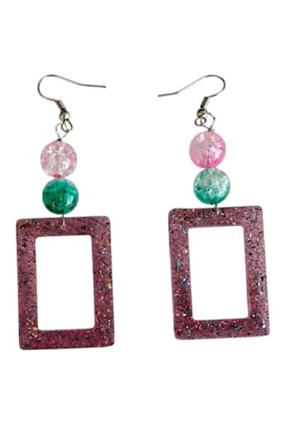 OEM Bohemian style earrings, Unique, with sparkling, pink and green inserts