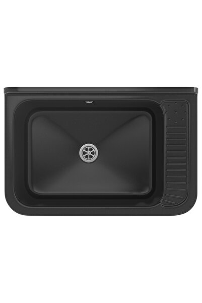 Granitan Black Polypropylene Utility Sink, with siphon and installation kit