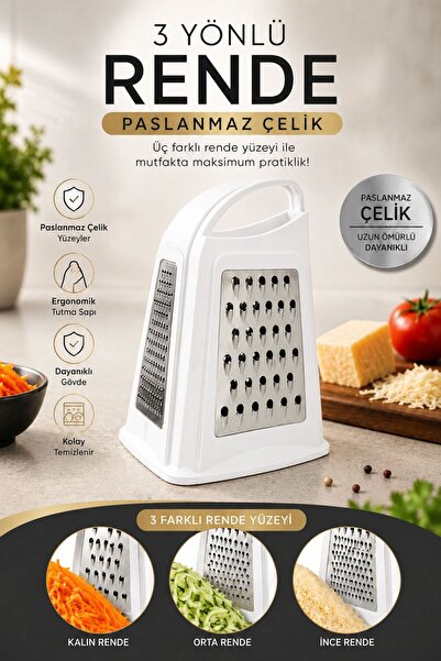 KaraWent Home 3-Way Stainless Steel Kitchen Grater with White Handle Vegetabl...