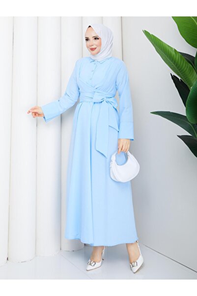 exxitcollection Women's Hijab Baby Blue Fixed Belted Modern Stylish Long Even...