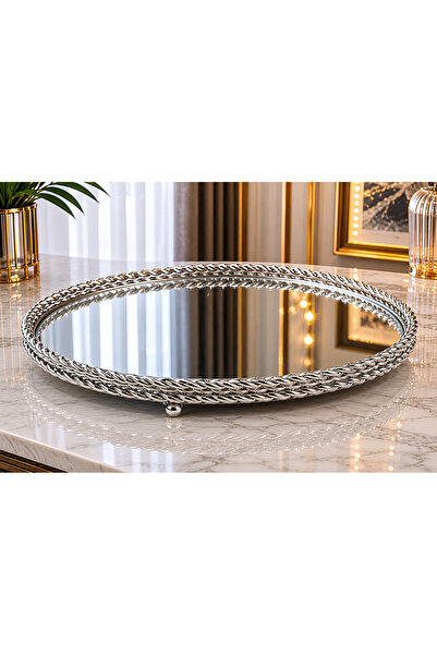Sleep Nova Platinum Mirror Gümüş Aynalı Dekoratif Tepsi Modern Salon Konsol S...