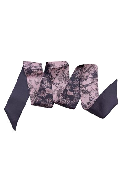 OMG Eșarfă Panglică Damă 100% Mătase Naturală, Model Floral Artistic, 6 x 125 cm, Roz/Verde