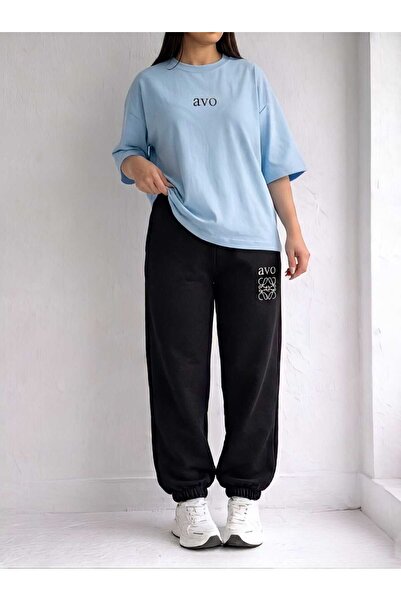 EFFRENATU Women's Oversize Avo Basic T-Shirt and Wide Leg Sweatpants Set |   ...