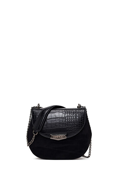 Derimod Women's Black Long Strap Crocodile Patterned Shoulder Bag 26Sbd202514