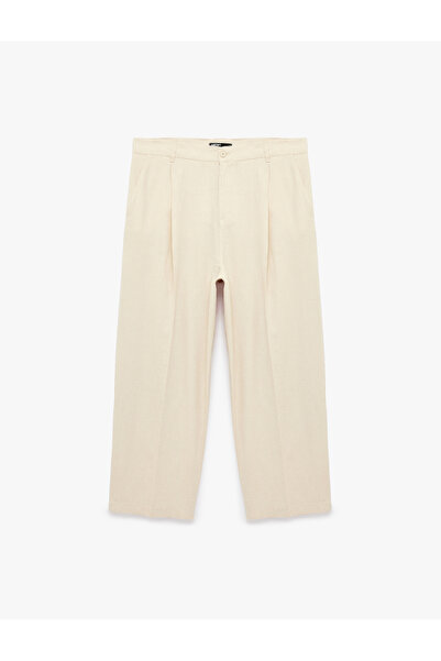 Koton Comfortable Fit Pocketed Cotton-Linen Blend Pleated Trousers