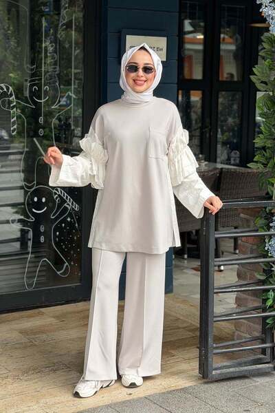 Kayra Pantolonlu Takım KY-B26-76016 Açık Gri