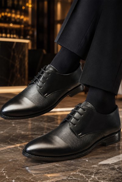 Ayakkabı Vakti Men's Black Classic Lace-Up Casual and Office Shoes