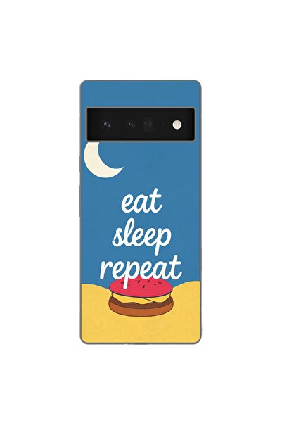 OEM Husa compatibila cu Google Pixel 6 Pro Silicon Gel Tpu Model Eat Sleep Re...