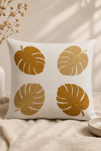 Elegancembroidery Husă decorativă pentru pernă, cu detalii în formă de frunze...
