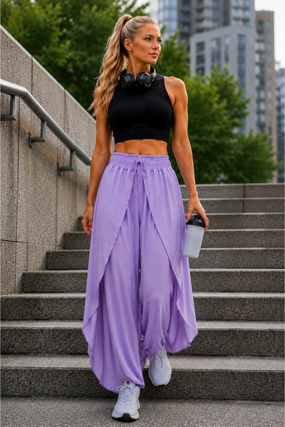 LOA Women's pants, salvar style, side slit, maxi skirt effect, ONESIZE, elast...