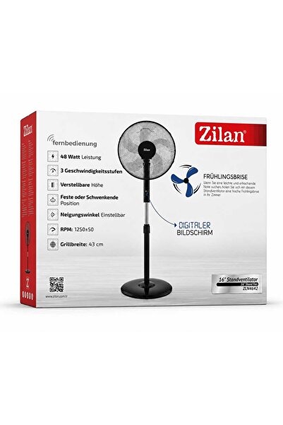 Zilan Ventilator cu Picior cu 5 palete ZLN4642, 3 Trepte de viteza, Telecoman...