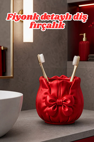the mr east Fiyonk Detaylı Saten Dokulu Diş Fırçalık 13x12cm PLA Banyo Organi...