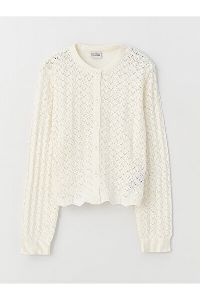 LC Waikiki Nevavm Oval Collar Patterned Long Sleeve Girls' Knitwear Cardigan ...