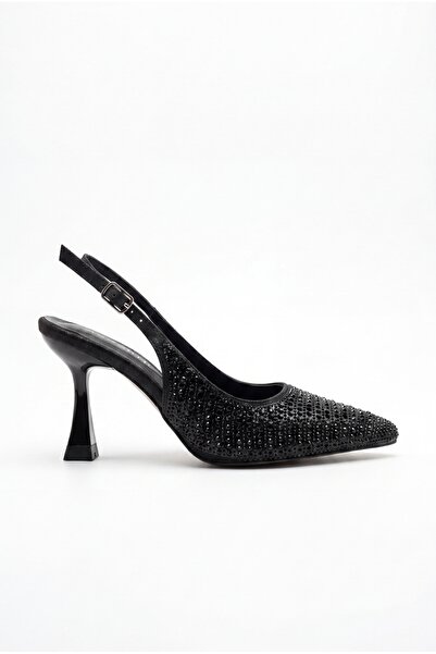 Assortie Glitz Taşlı Arkası Açık Kadeh Topuklu Ayakkabı Gece Ve Abiye Stiletto 9CM