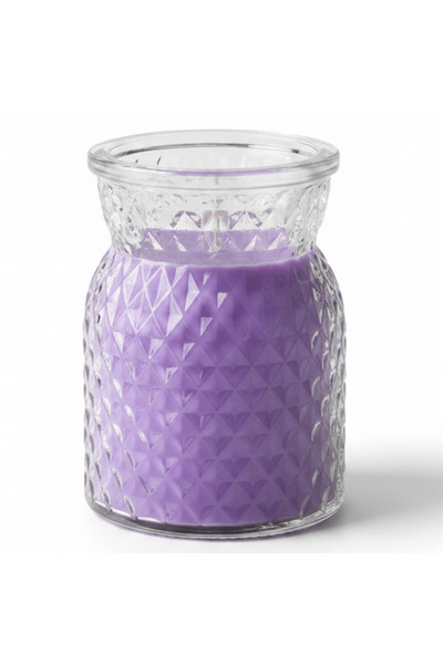 Sakha Lavender Scented Candle in Diamond-Cut Glass Jar | 10×7 cm