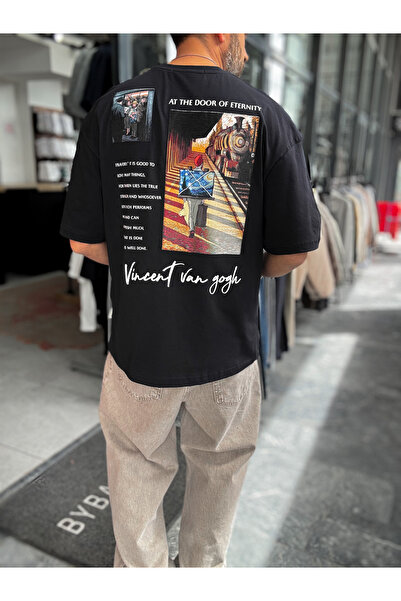 BYBASICMAN Crna Van Gogh zakrpana oversize majica SW-5142