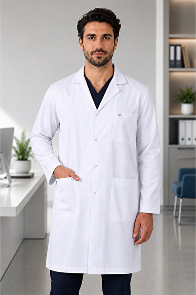 Ikali Erkek Önlük & Doktor Laborant Hemşire İş Önlüğü & Klasik Yaka Uzun Boy ...