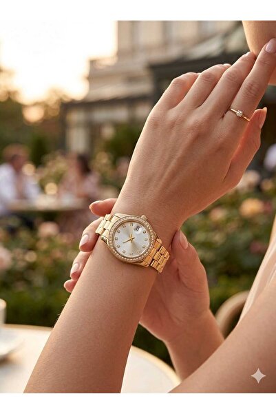 Newera Watch Steel Cord Stone Minimal Calendar Women's Wristwatch