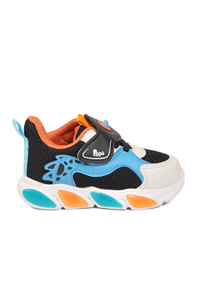 AYK'S Pantofi sport pentru bebeluși cu velcro, negru-portocaliu, cu plasă, uș...