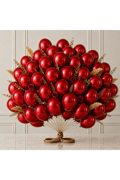 BeySüS Red Color Latex Metallic Balloon (30 cm) - 50 Pieces