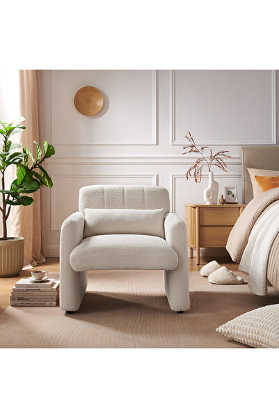 homejoyz كرسي بذراعين قماش شانيل وخشب سويدي – فيولا – 80×79×77 سم