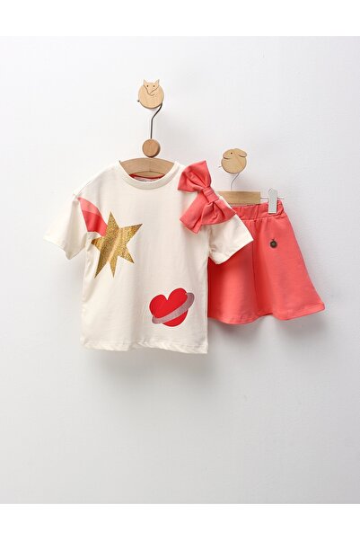 MiniKids Summer Top Bottom Set , Super Star Girl, ecru-bright coral