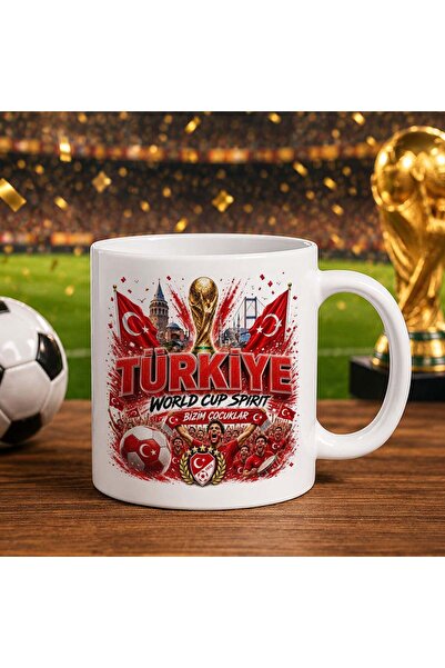 Bk Gift كأس أبيض بتصميم كأس العالم لكرة القدم بتصميم مشجعي تركيا - 9 قلوب واح...