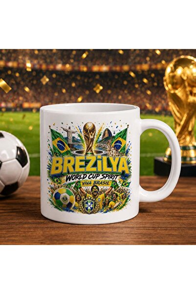 Bk Gift كأس أبيض بتصميم كأس العالم لكرة القدم لمشجعي البرازيل