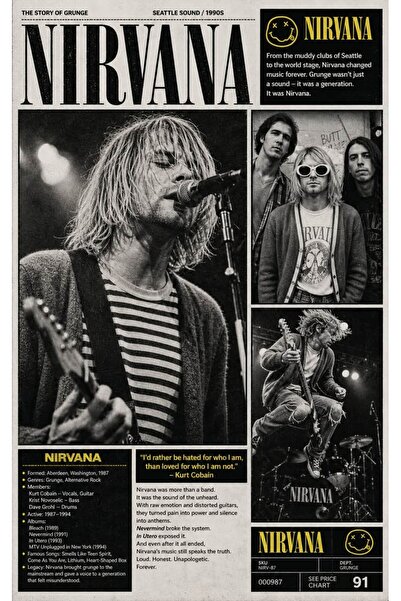 ESLEM Nirvana Retro Tasarım Poster Vintage Çizgi Dergi Afişi Duvar Dekorasyon...