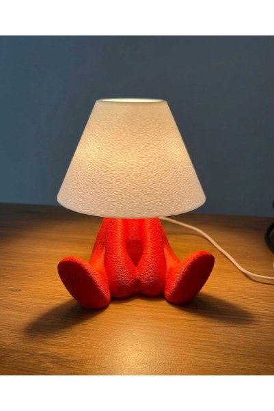 Tasarım Modern Oturan Figürlü Şapka Masa Lambası Abajur Şık Dekoratif 24CM Krem
