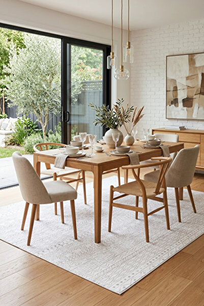 Bonny Home Premium Yemek Masası Altı Halısı | Dikdörtgen Kaymaz Modern Dekora...
