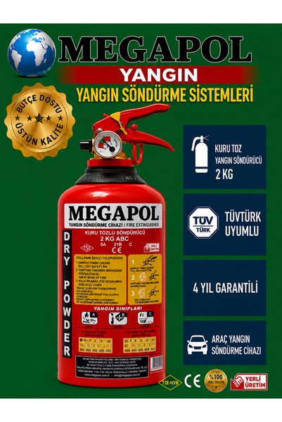 megapol 2 kg marin tekne sertifikalı tozlu yangın söndürme tüpü, yangın söndü...
