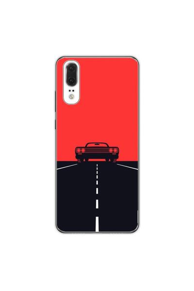 OEM Case compatible with Huawei P20 Silicone Gel Tpu Model Red Sky Muscle Car